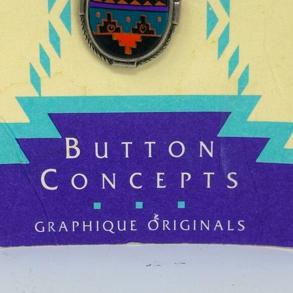 Vintage Southwestern Style Hand painted Button Covers - 1980s  Silver tone - Picture 7 of 11